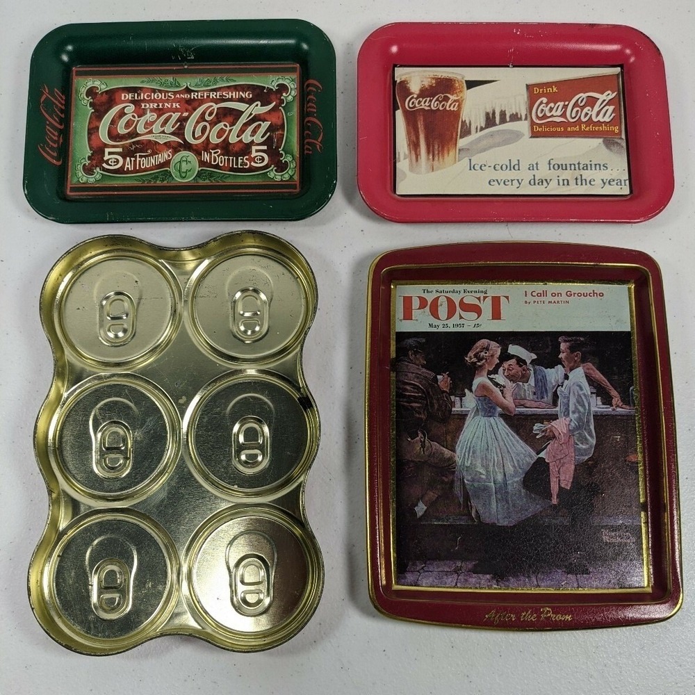 Vintage Coca-Cola Trays 1989 1991 Norman Rockwell Saturday Evening Post Lot of 4